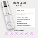 Young Goose C.A.R.E. with its featured ingredients and what it targets on skin