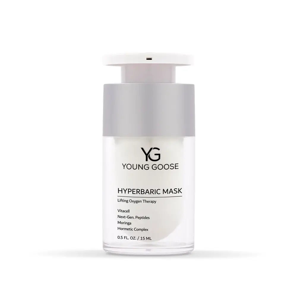 Pump bottle of Young Goose Hyperbaric Mask with a white cap
